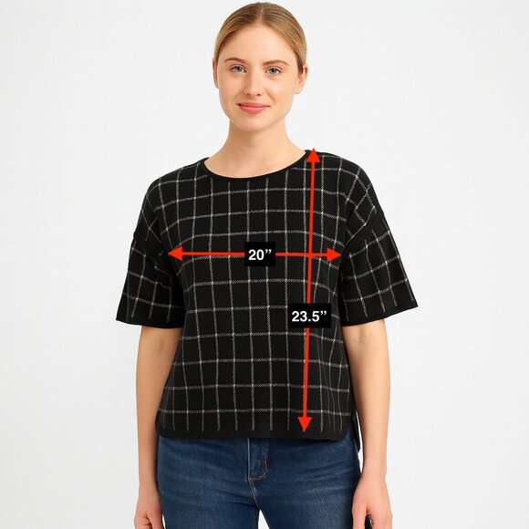 Sanctuary Black White Stripe Squares Short Sleeve Top Tee T-Shirt Blouse Small - Picture 2 of 5